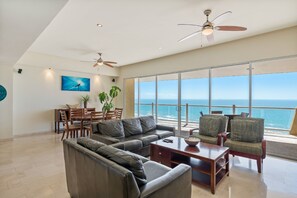 Condo | Living area | Flat-screen TV, DVD player - Encanto Living 1101 -2BR by Kivoya (Puerto Peñasco)