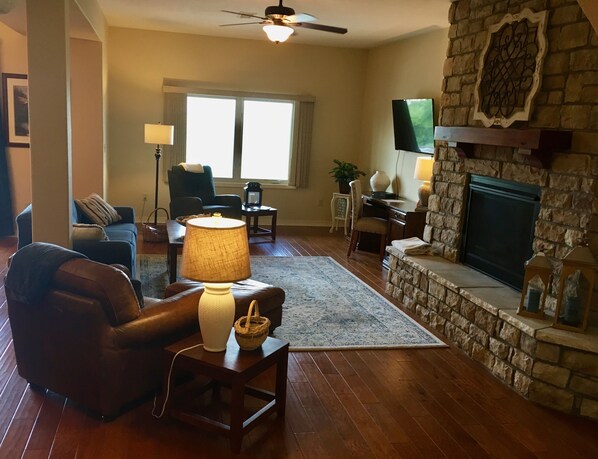 TV, fireplace, DVD player, table football