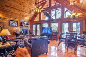 Smart TV, fireplace, video games, DVD player