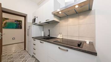 Fridge, microwave, oven, electric kettle