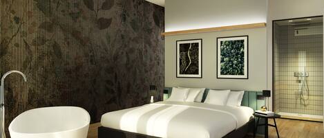 جناح جونيور - سرير كبير - بحوض استحمام | ميني بار وخزنة داخل الغرفة وتجهيزات عازلة للصوت وأسرّة أطفال/رضّع