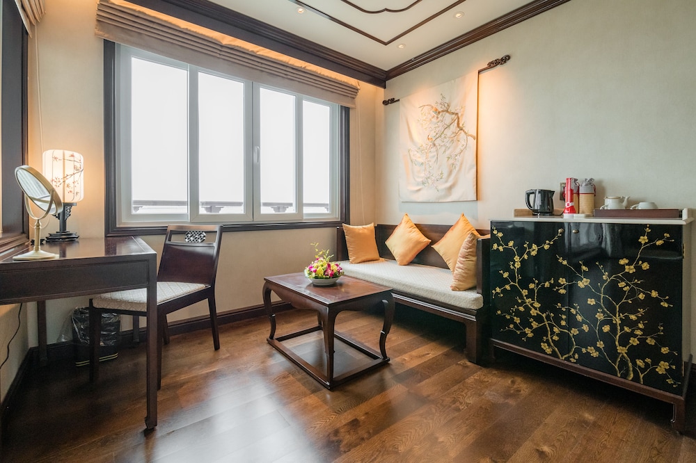 Heritage Line I Refined Waterway Voyages [Guest Lounge at Tuan Chau Marina, Halong Bay] by null