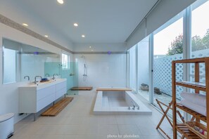 Signature Double Room, Poolside | Bathroom | Free toiletries, hair dryer, slippers, towels