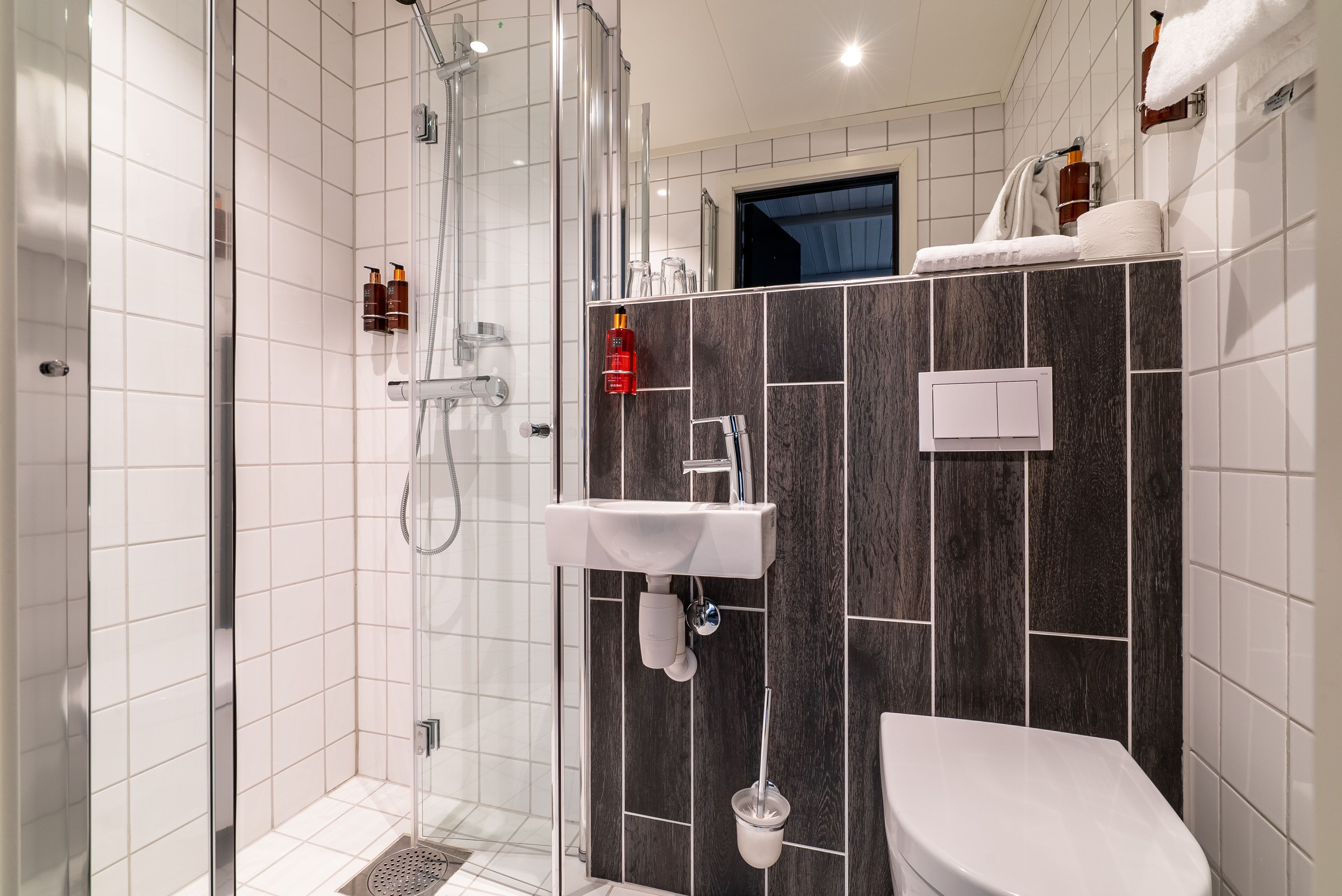 shower, free toiletries, hair dryer, heated floors