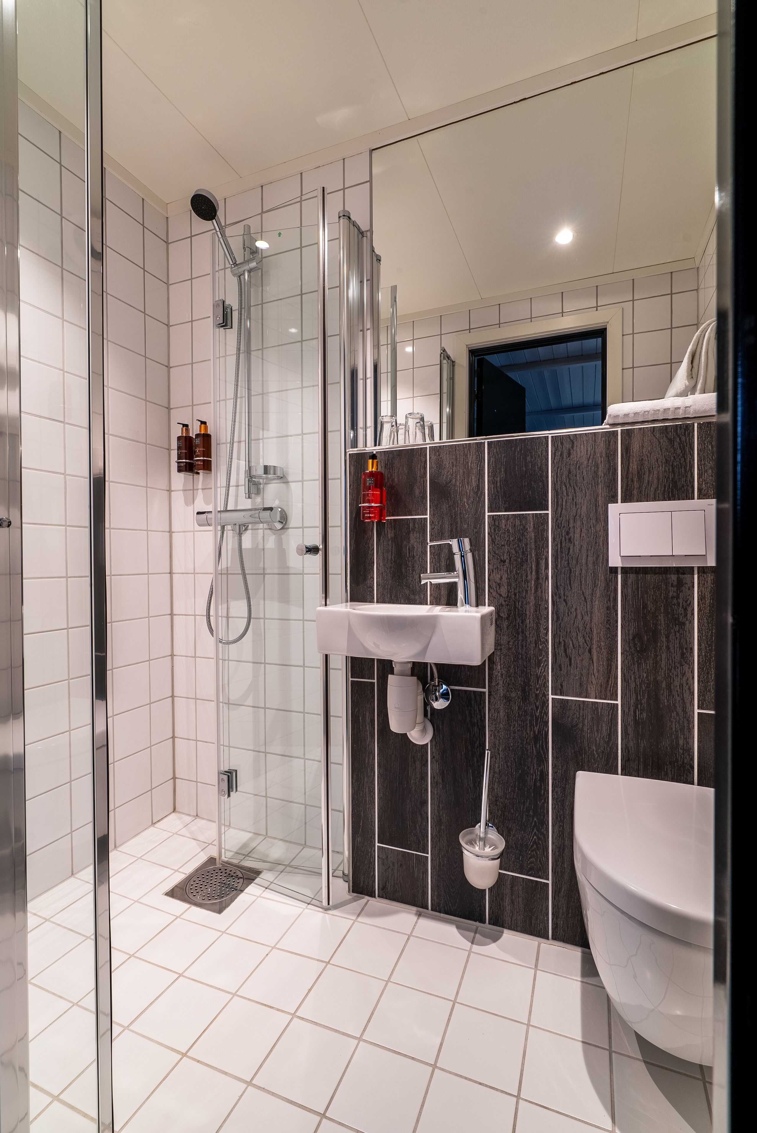 shower, free toiletries, hair dryer, heated floors