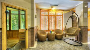 Sauna, hot tub, steam room, massages