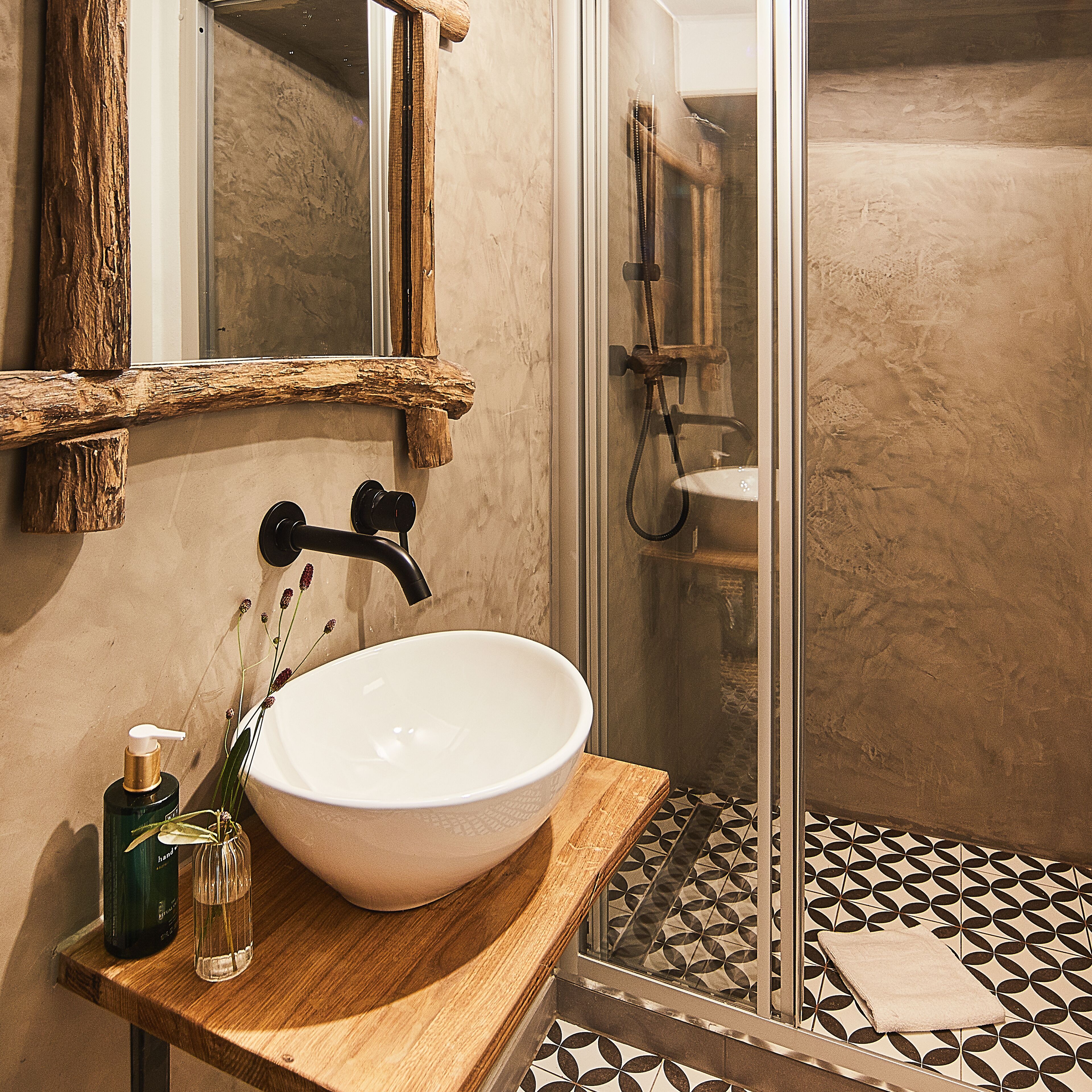 premium double room | bathroom | shower, designer toiletries, hair dryer, towels