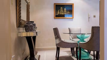Club Apartment, 1 Bedroom (with Balcony) | Living area | 55-inch Smart TV with digital channels, TV, fireplace