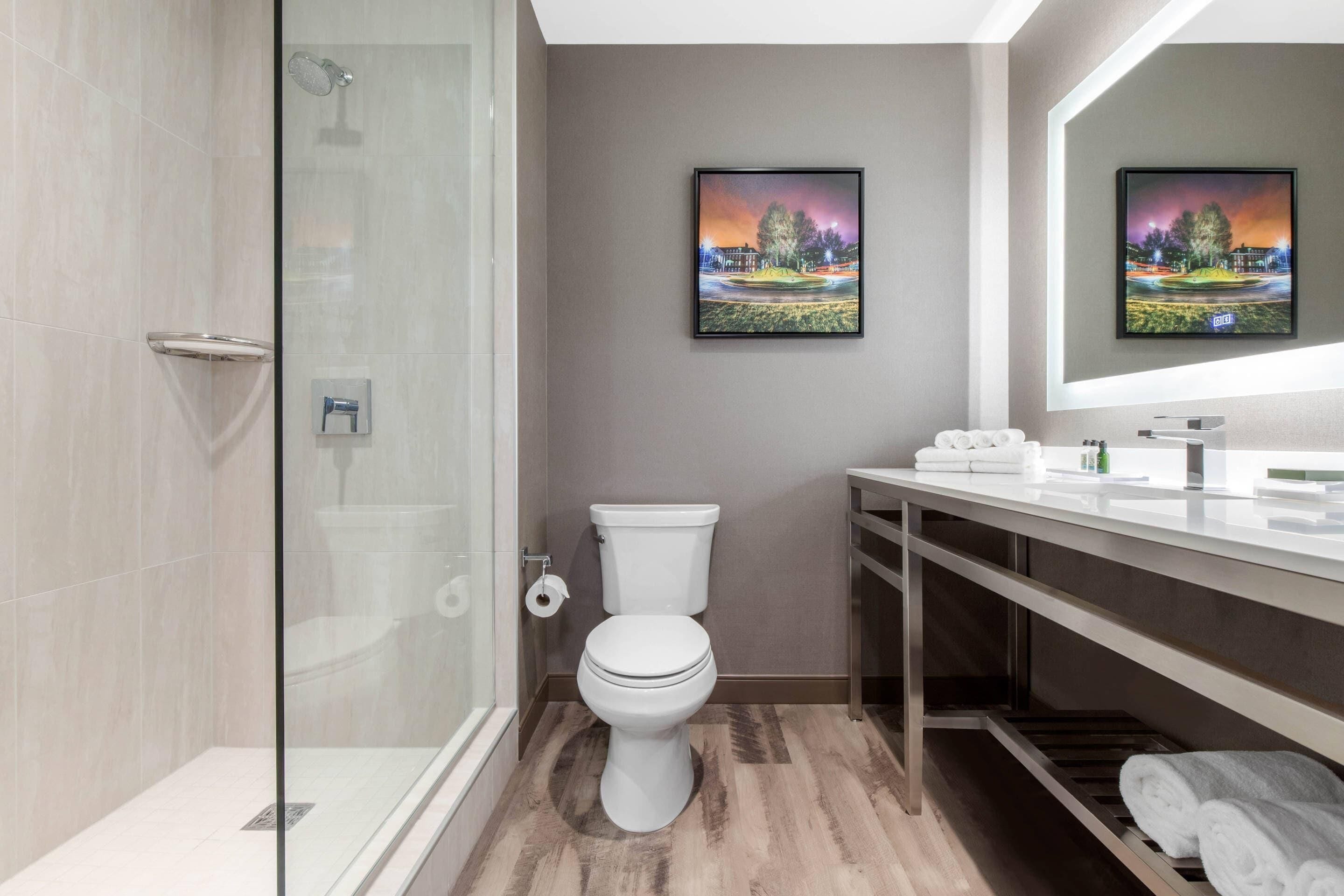 standard room, 2 queen beds, non smoking | bathroom | shower, hair dryer, towels