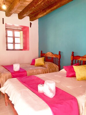 Double Room, 2 Double Beds | Bed sheets - Hotel Hacienda Encantada (Real de Catorce)