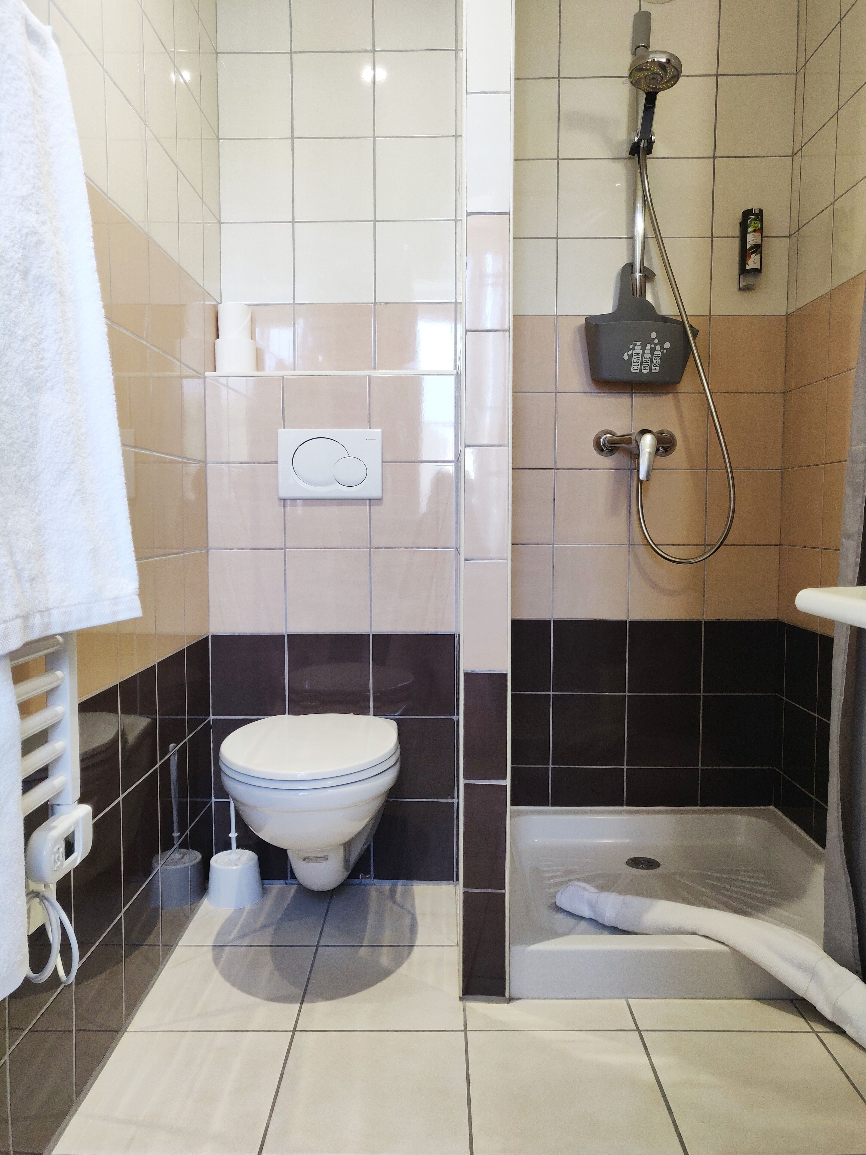 standard room | bathroom | shower, eco-friendly toiletries, hair dryer, towels