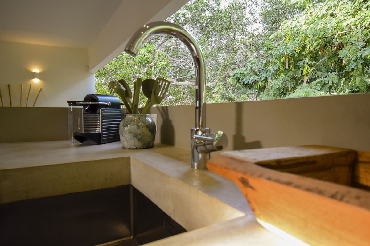 design villa, 2 bedrooms, private bathroom, poolside | private kitchen | full-sized fridge, oven, stovetop, dishwasher