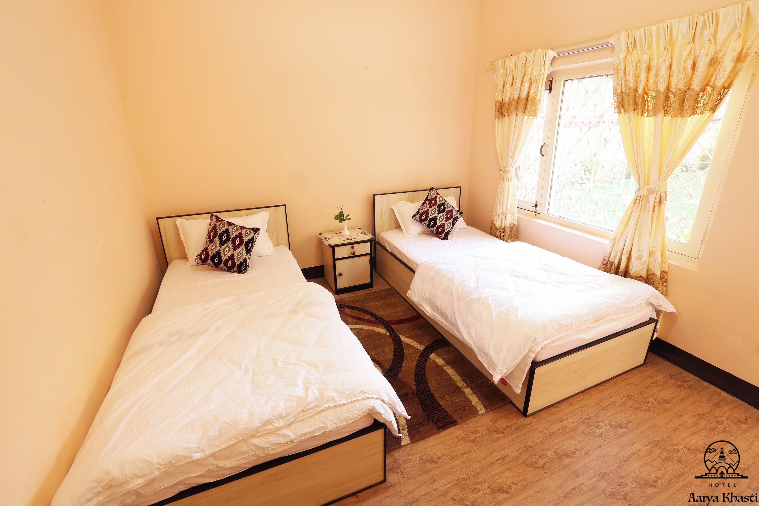 economy twin room, 2 single beds, accessible, garden view | desk, laptop workspace, free wifi, bed sheets
