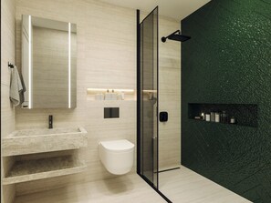 Elegance Family Room | Bathroom | Shower, free toiletries, hair dryer, slippers - Sardunya Hotel (Kas)