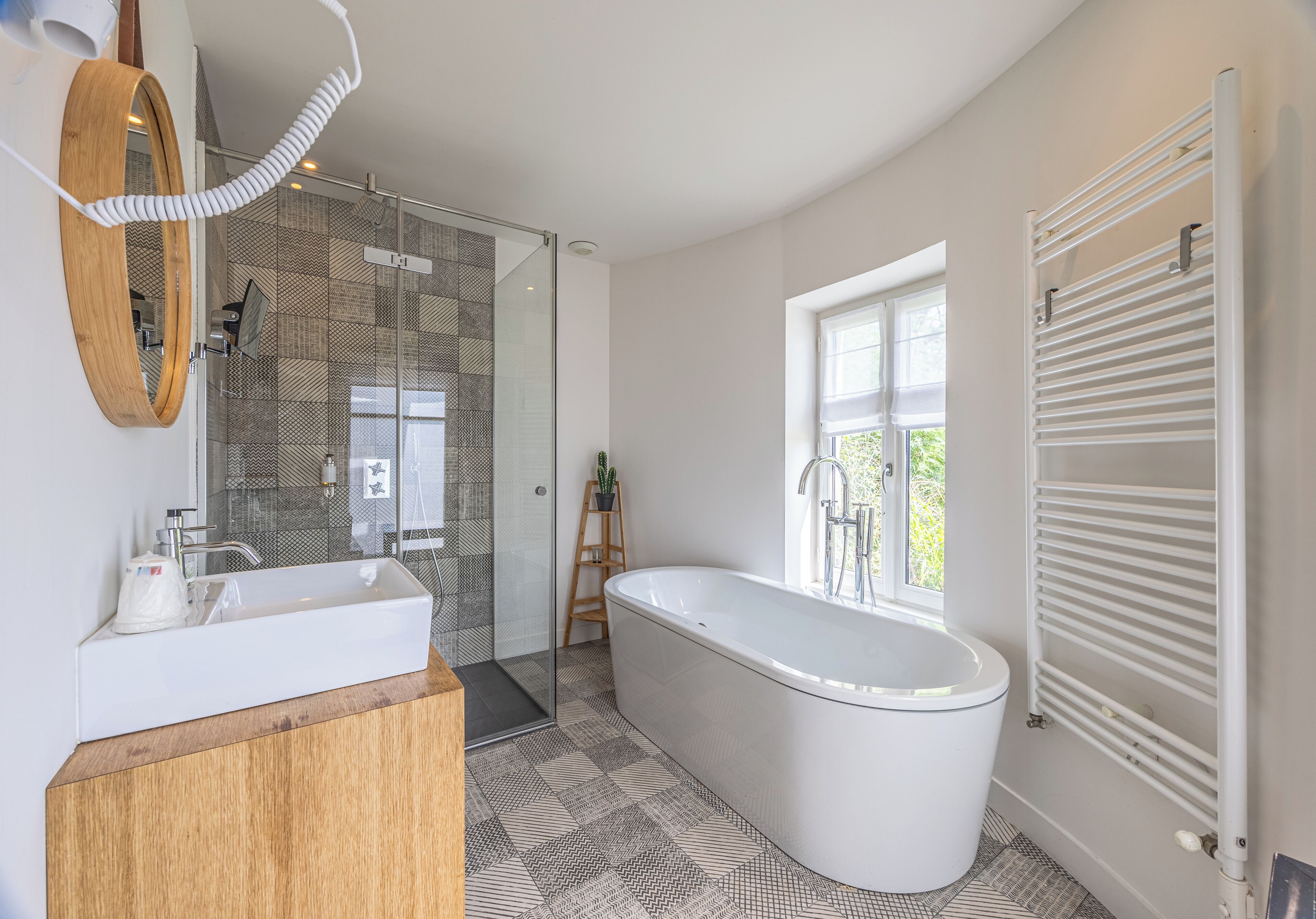 romantic double room, 1 queen bed (room #9) | bathroom | free toiletries, hair dryer, bathrobes, slippers