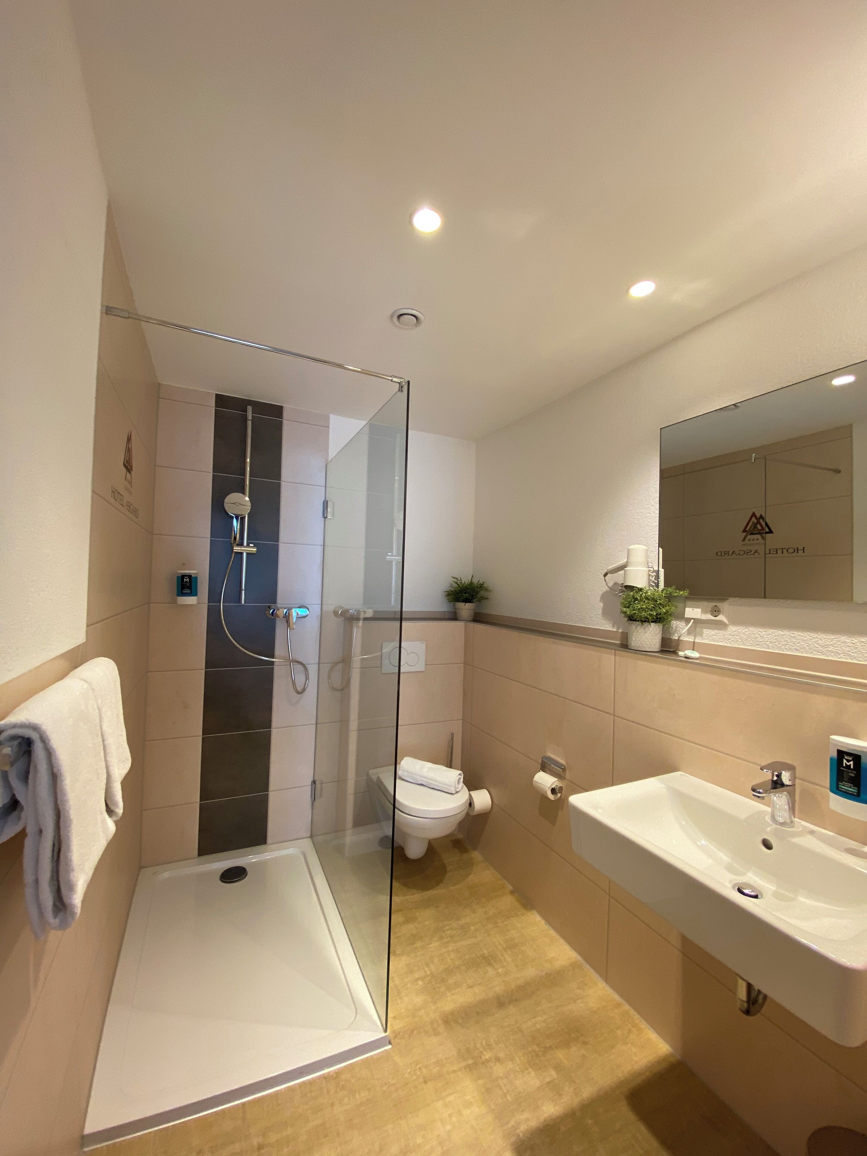 Dusche, kostenlose Toilettenartikel, Haartrockner, Handtücher