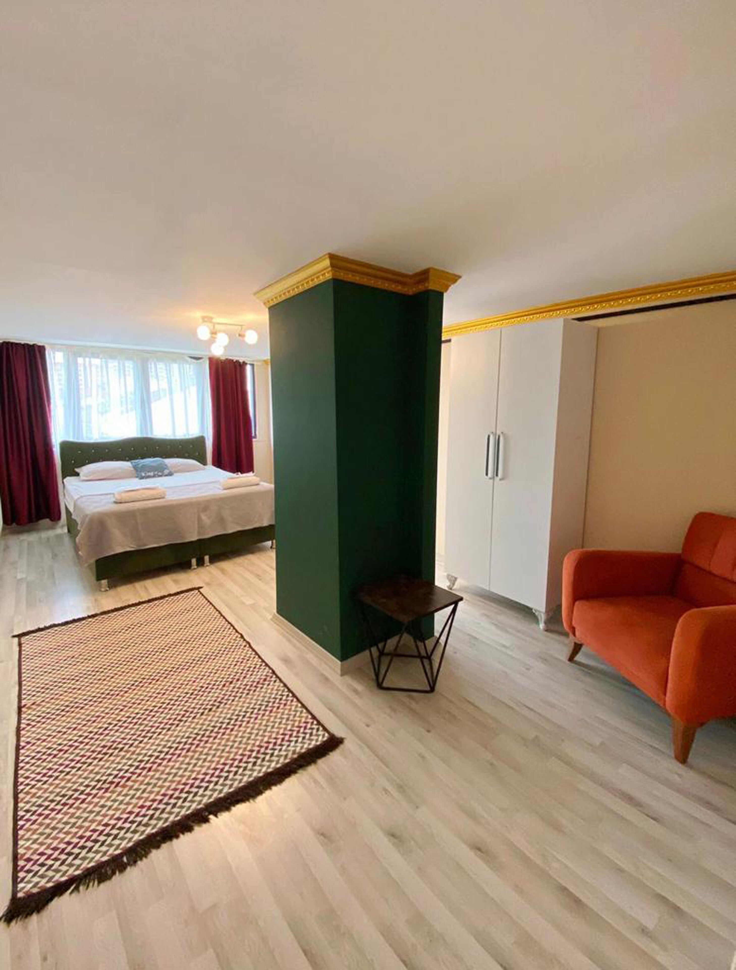 desk, blackout curtains, soundproofing, iron/ironing board