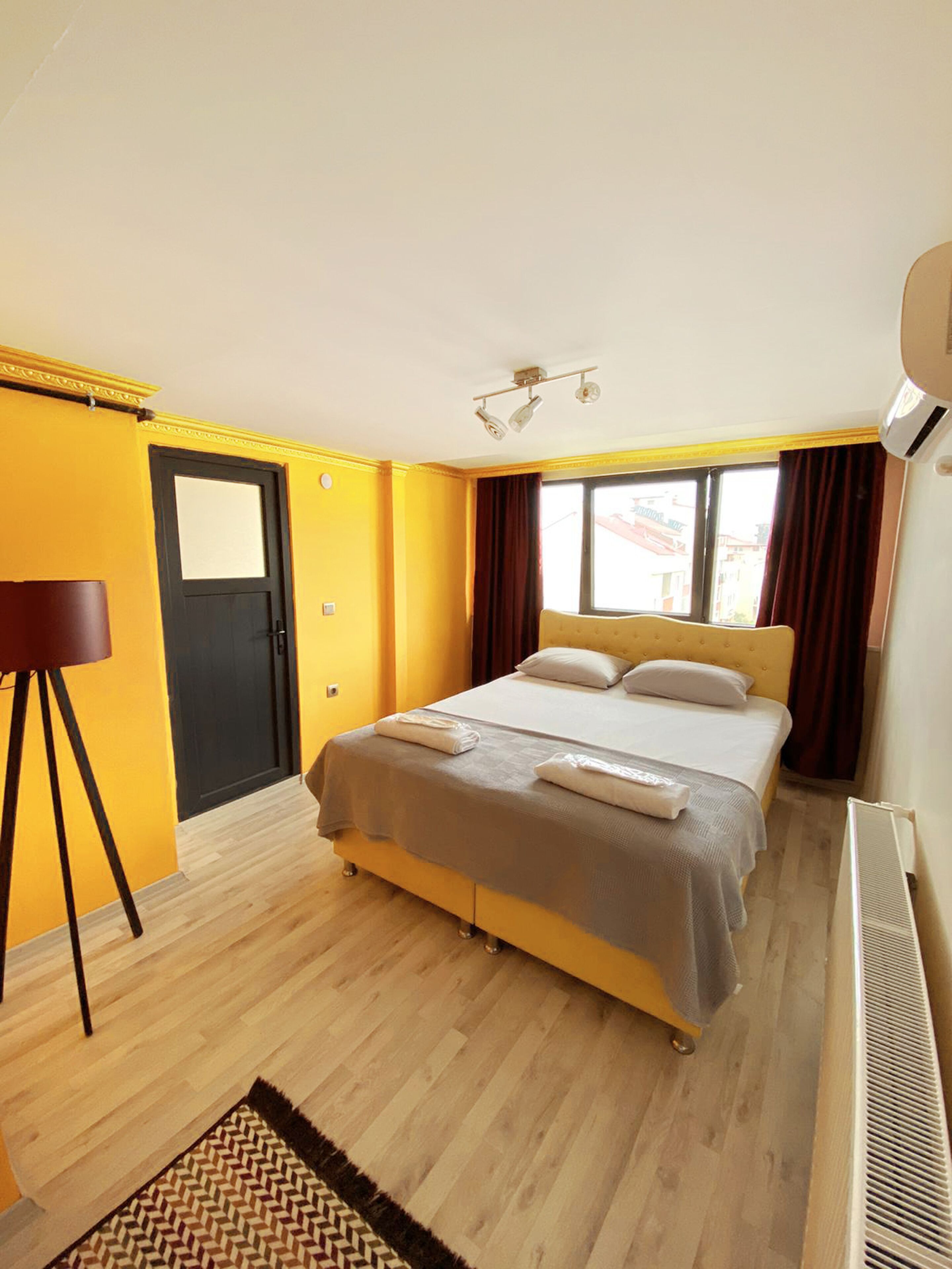 desk, blackout curtains, soundproofing, iron/ironing board