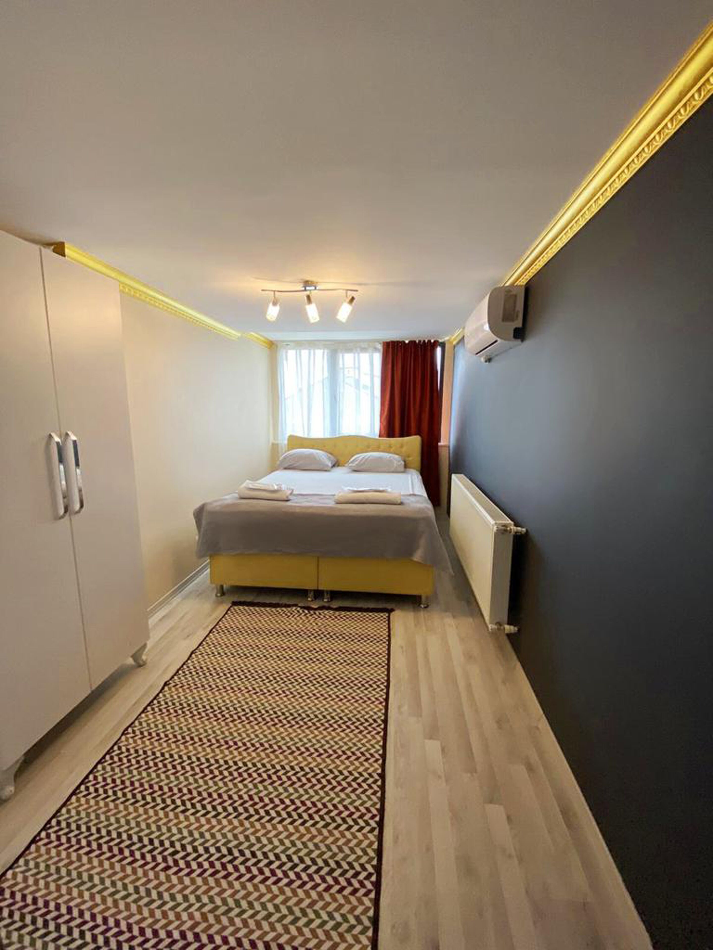 desk, blackout curtains, soundproofing, iron/ironing board