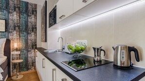Comfort Apartment, 1 King Bed, Terrace, City View | Private kitchenette | Espresso maker, fridge, microwave, stovetop - Terrace Apartment Prague (Prague)