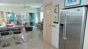 Villa, 2 Bedrooms, Harbour View | Private kitchen | Coffee/tea maker, full-sized fridge, microwave, oven - Villa 428F at Jolly Harbour (Jolly Harbour)