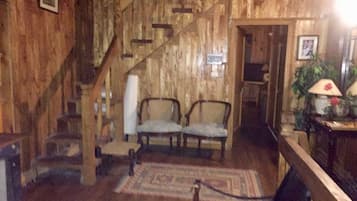Flat-screen TV, fireplace