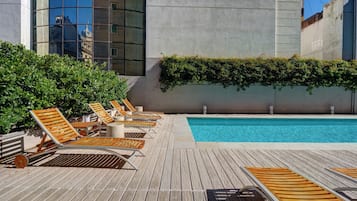 Outdoor pool, sun loungers
