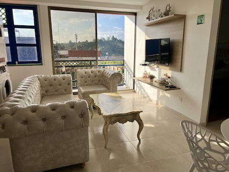 Superior Apartment, 2 Bedrooms, Balcony, Lakeside | Living area | Flat-screen TV