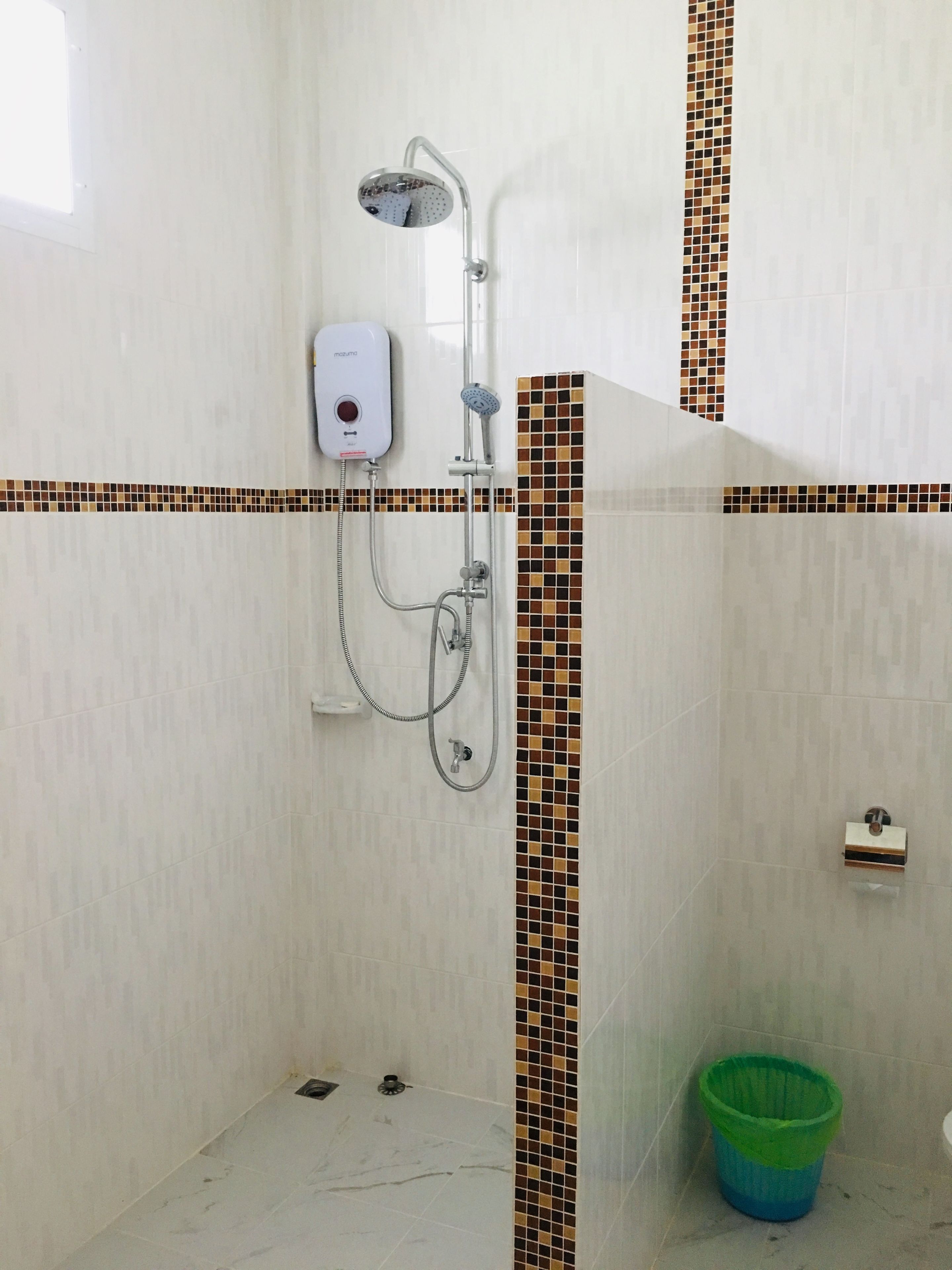 Shower, free toiletries, bidet, towels