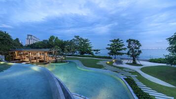 Outdoor pool, pool loungers