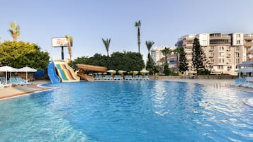 Indoor pool, seasonal outdoor pool, pool umbrellas, sun loungers