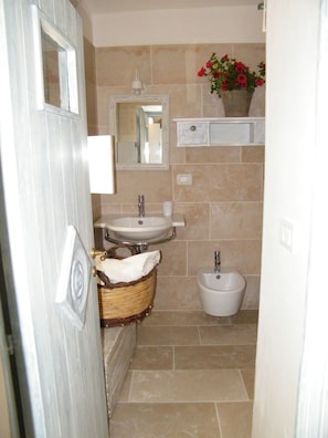 Shower, free toiletries, hair dryer, bidet