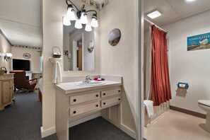 Hair dryer, towels, shampoo