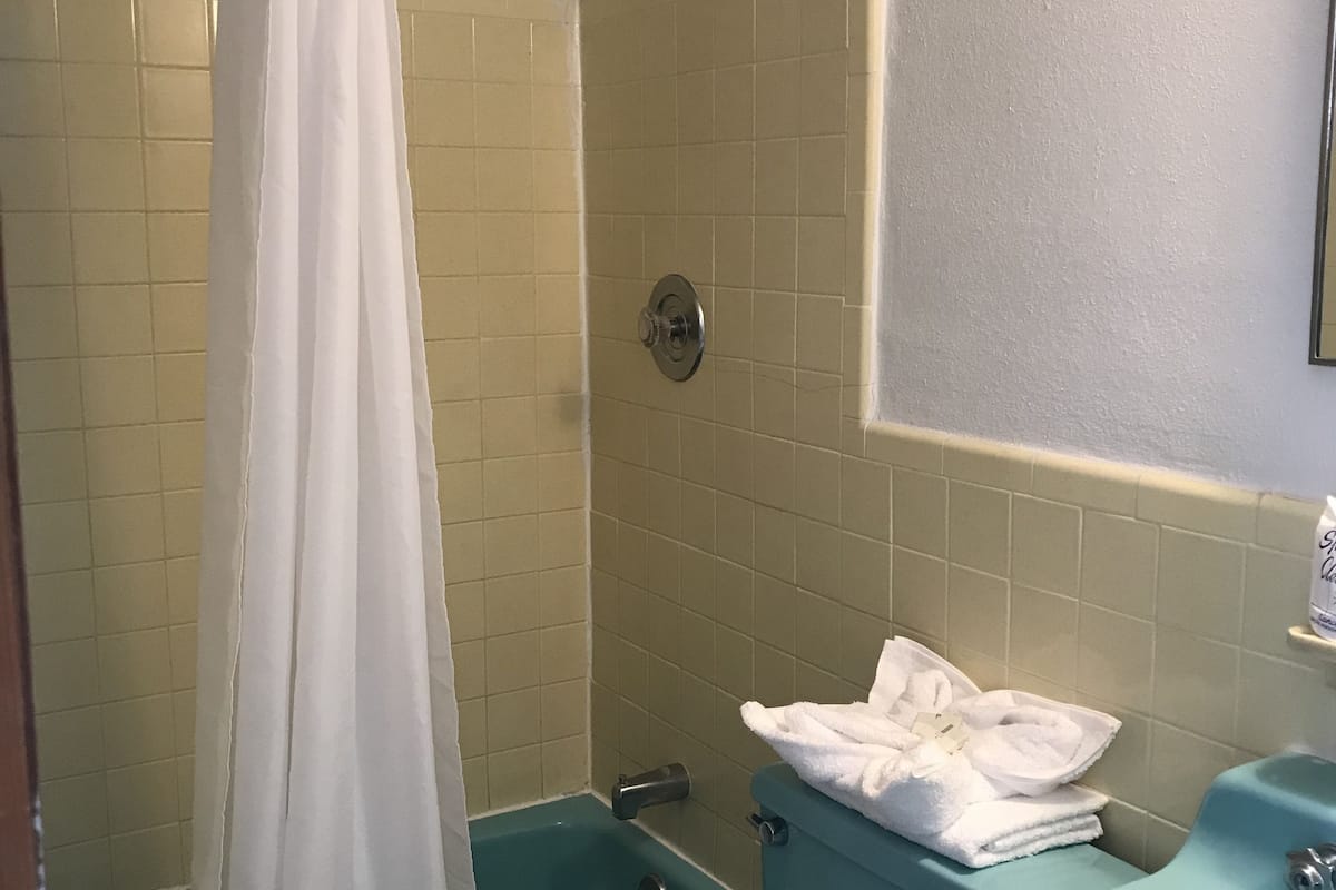 combined shower/bathtub, free toiletries, hair dryer, towels