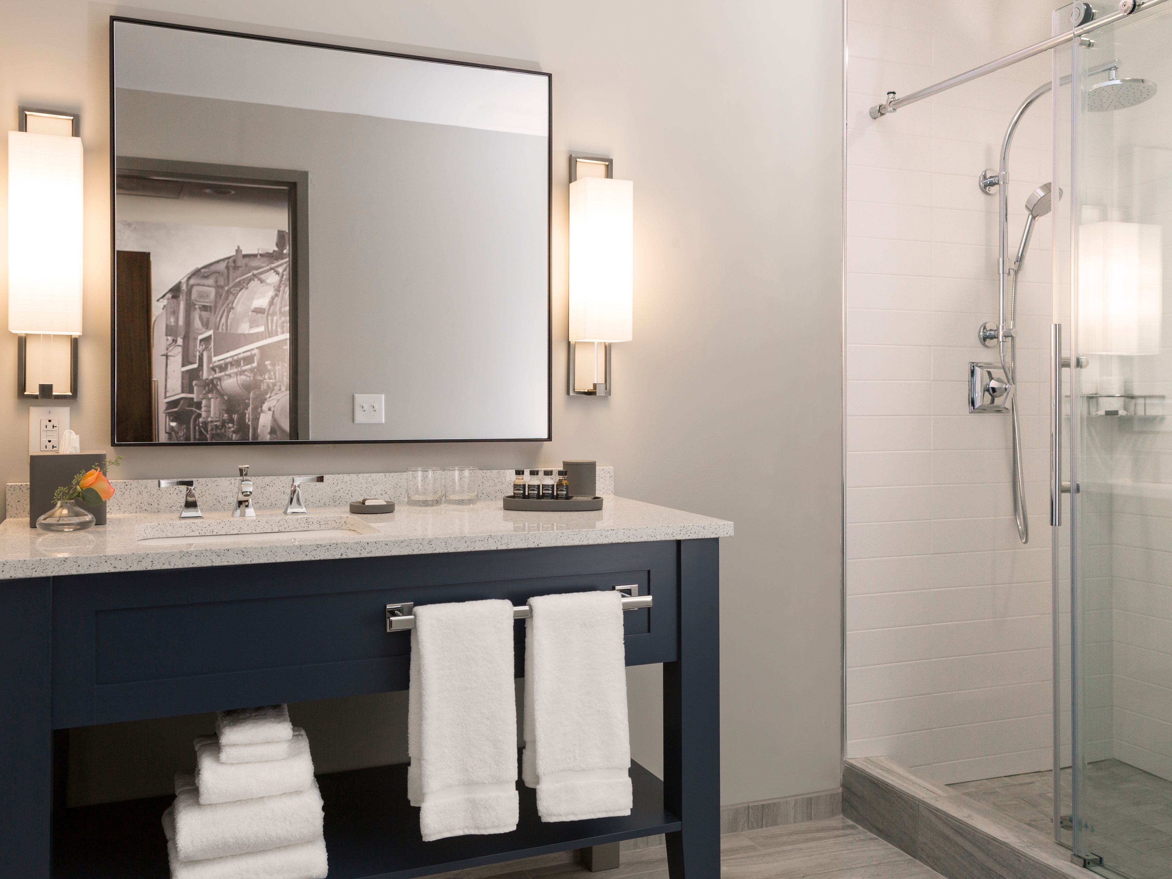 free toiletries, hair dryer, bathrobes, towels