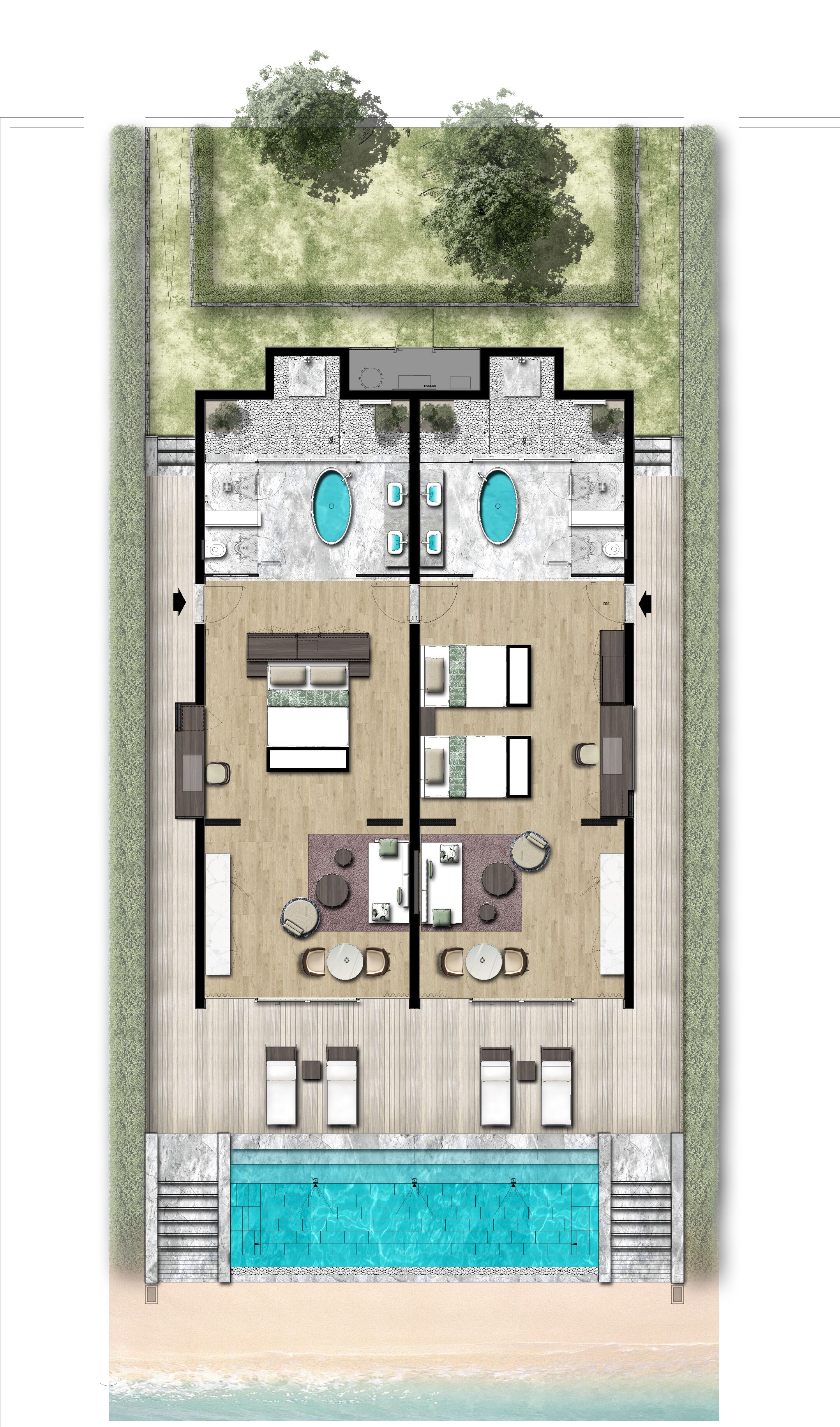 villa, 1 double bed, non smoking, ocean view | floor plan