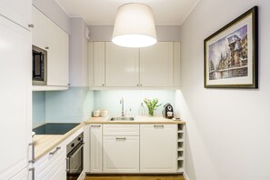 Comfort-Studio, Balkon | Eigene Kochnische | Kühlschrank, Mikrowelle, Herdplatte, Geschirrspüler