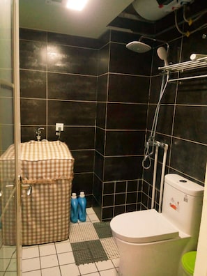 Shower, hair dryer, slippers
