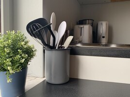 Apartamento, 1 habitación | Cocina privada | Frigorífico, microondas, placa de cocina y cafetera o tetera