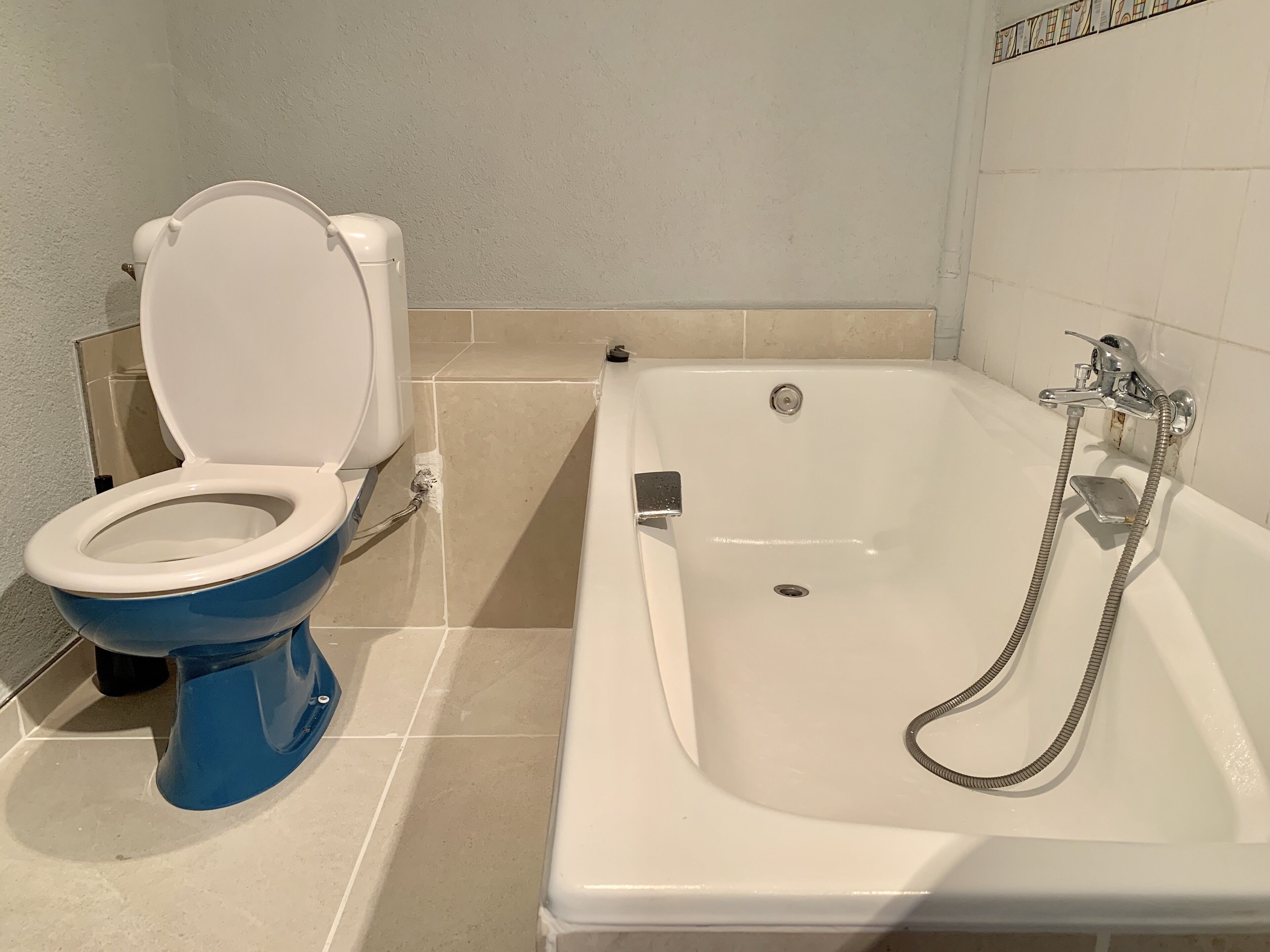 Un baño con inodoro y bañera.