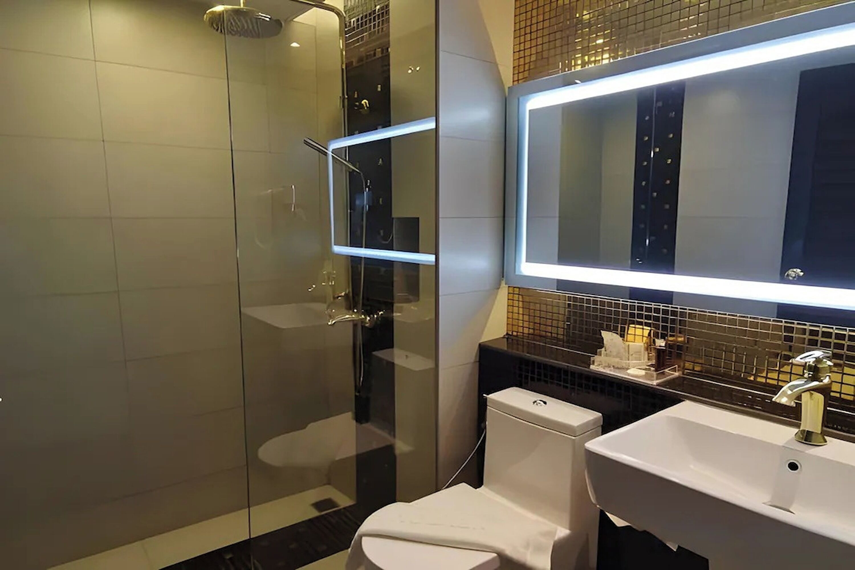 single business room | bathroom | shower, rainfall showerhead, free toiletries, hair dryer