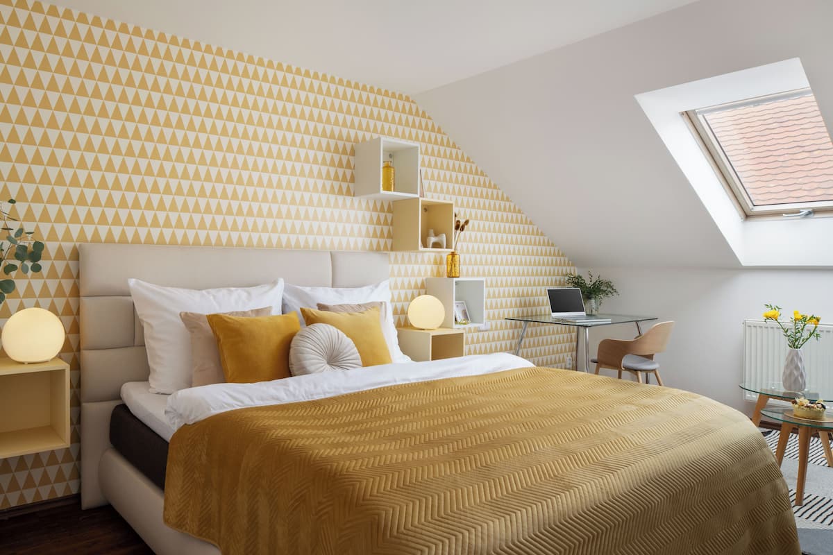 Design-Apartment, 2 Schlafzimmer, Stadtblick | 1 Schlafzimmer, Verdunkelungsvorhänge, schallisolierte Zimmer