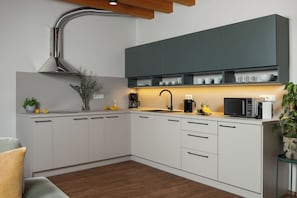Appartement Supérieur, 2 chambres, vue ville | Cuisine privée | Réfrigérateur, micro-ondes, four, plaque de cuisson