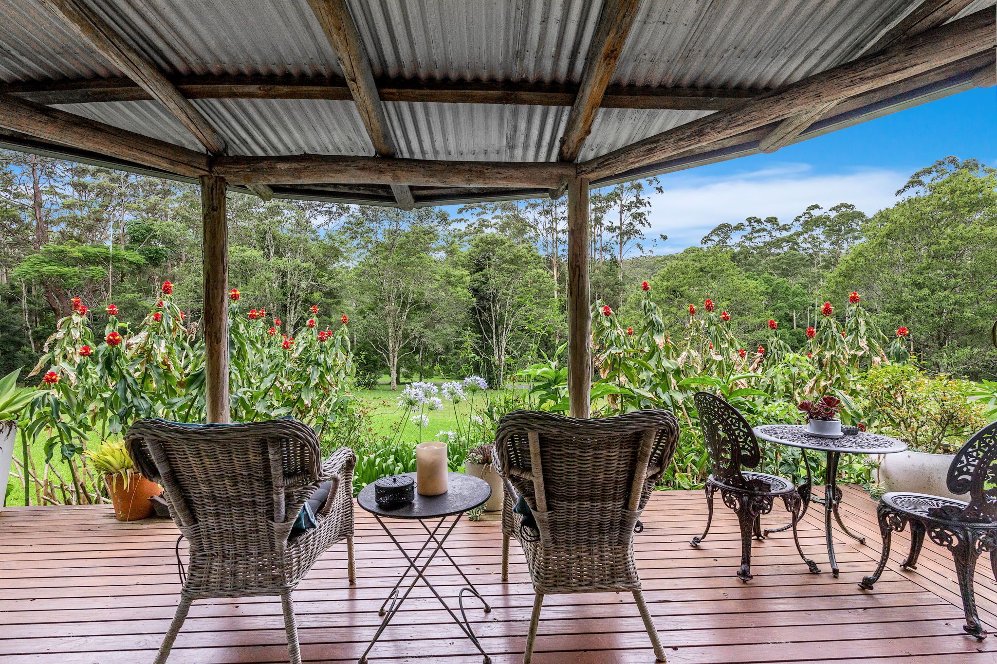 Romantische Ferienhütte, 1 Schlafzimmer, Badewanne, Gartenblick | Terrasse/Patio