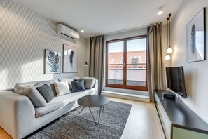Deluxe Apartment, 1 Bedroom, Balcony (with parking -123) | Iron/ironing board, free WiFi, bed sheets - Apartinfo Aura Island Apartments (Gdansk)