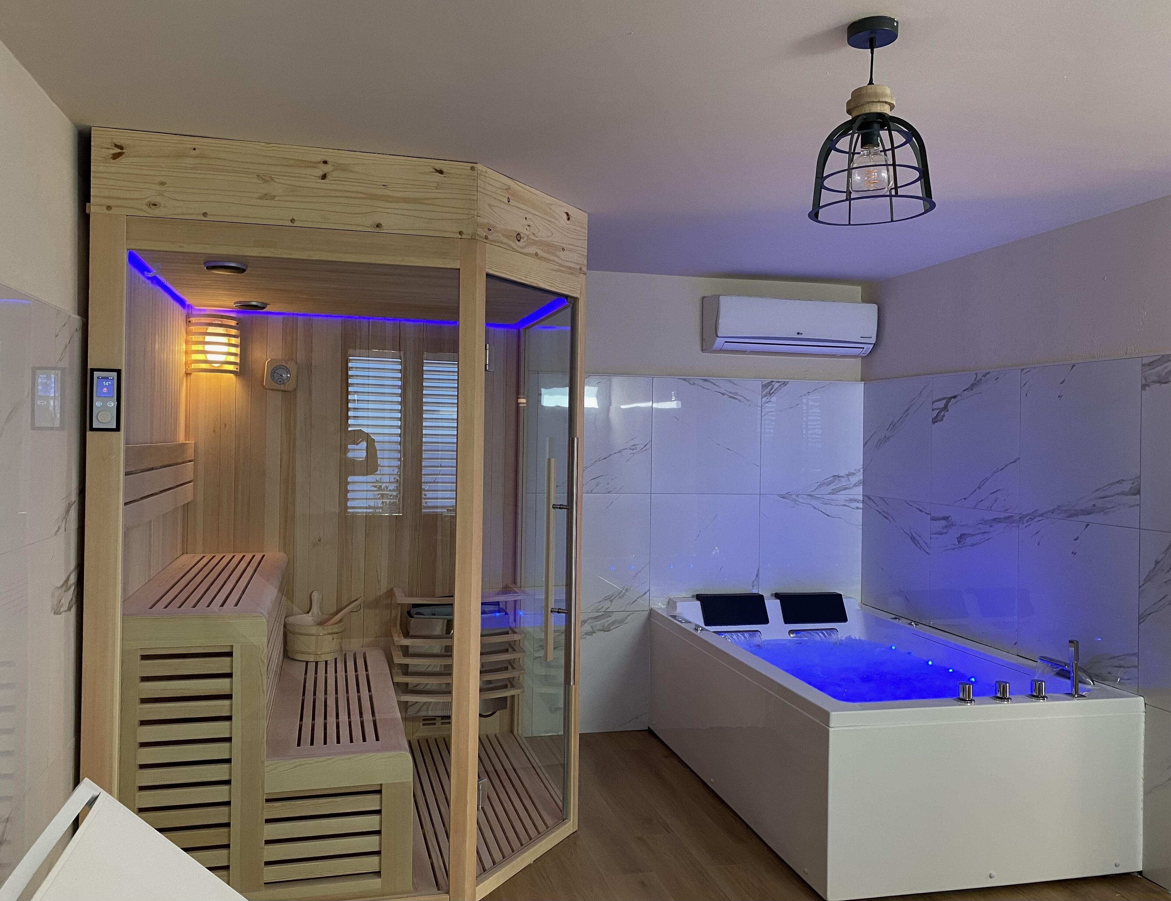 sauna, hot tub, facials, manicures and pedicures, massages