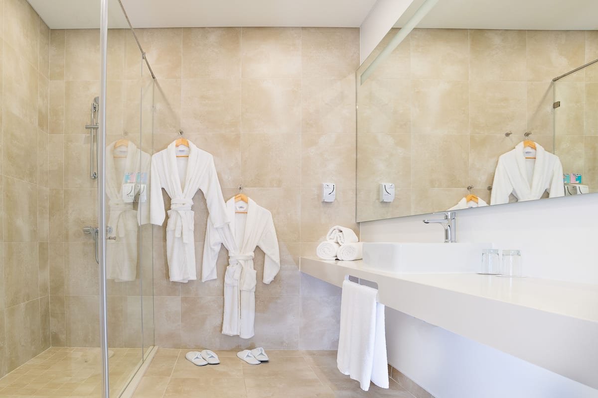 shower, free toiletries, hair dryer, slippers