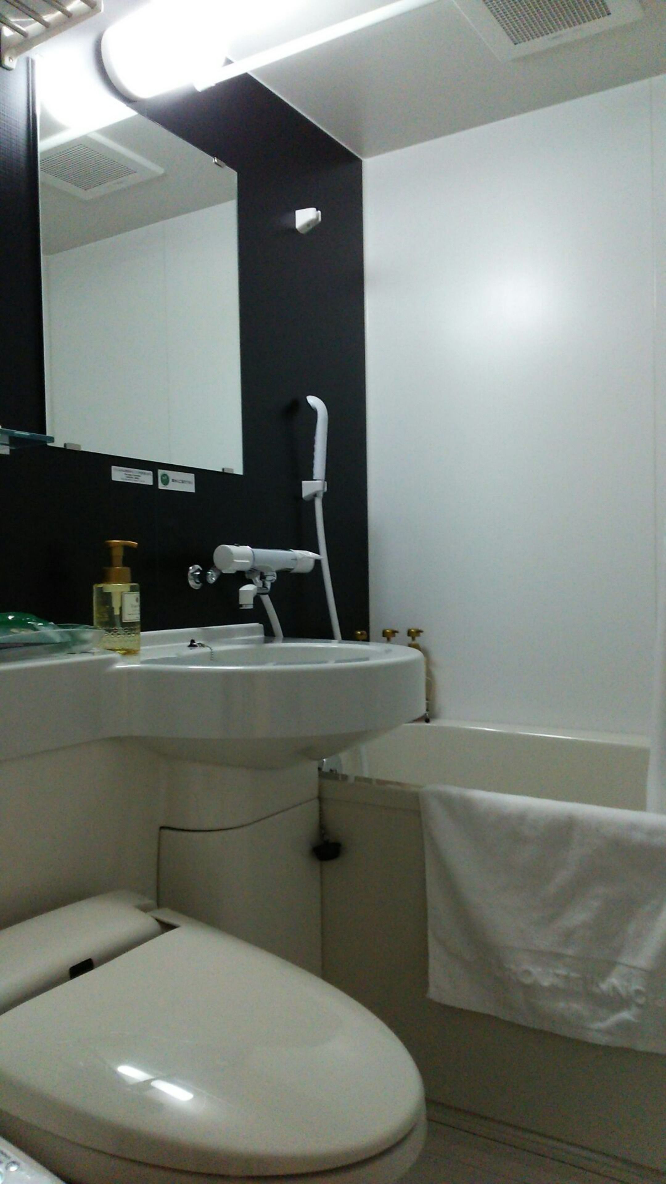 combined shower/bathtub, deep-soaking bathtub, free toiletries