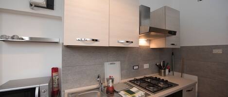 ベーシック アパートメント 2 ベッドルーム | 専用キッチン | 冷蔵庫、電子レンジ、コーヒー / ティーメーカー、調理器具と食器