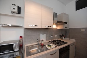 Basic Apartment, 2 Bedrooms | Private kitchen | Fridge, microwave, coffee/tea maker, cookware/dishes/utensils